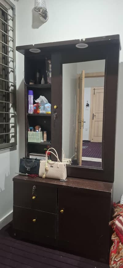 Wooden Dressing Table with Large Mirror & 2 LED Lights