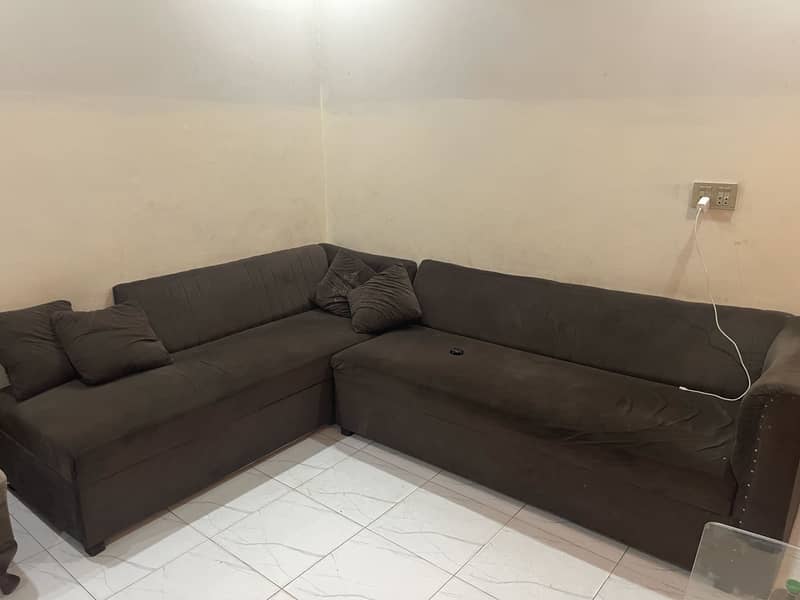 Dark brown colour 9/10 condition sofas with table 2