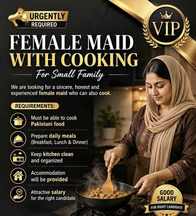 Looking for a cook + baby sitter female.