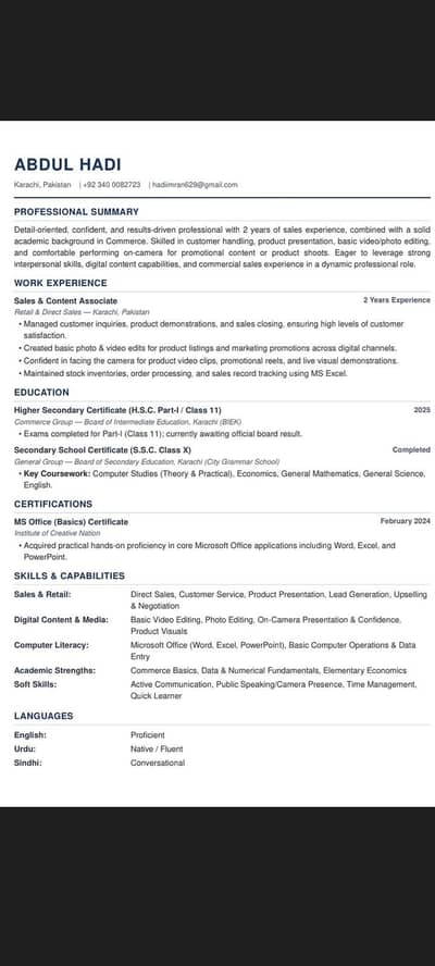 Urgent job Needed | Experienced Sales Executive, Content creator