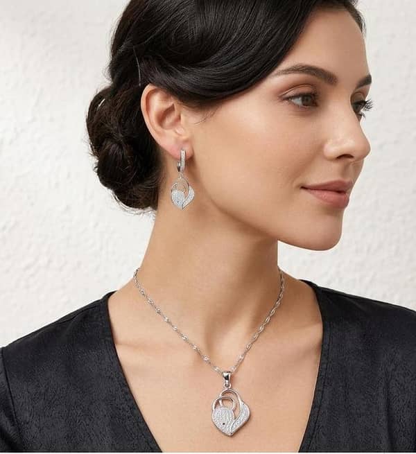 Heart Shaped 925 Silver Jewelry Set | Silver Jewelry Set for Women | Women 925 Silver Stamped Jewelry Set