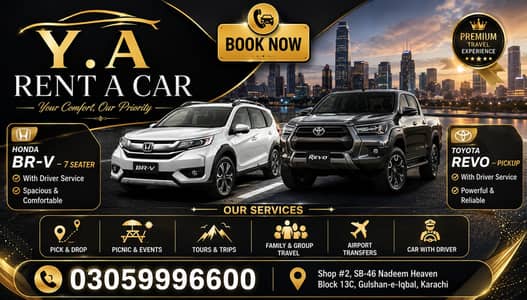 Y. A RENT A CAR SERVICE We provide rent a car to all over karachi