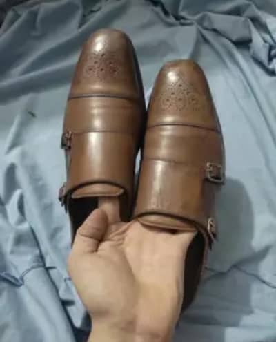 Double monk strap leather shoes for men 10Size