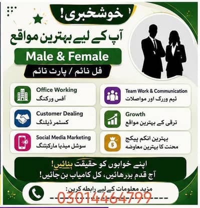 کسٹمر ڈیلنگ  سوشل میڈیا مارکیٹنگ  افس ورک  ڈائریکٹ سیلنگ