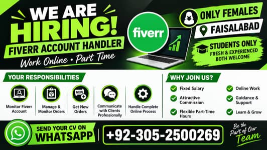 Female Fiverr Account Handler – Part Time Online Job in Faisalabad