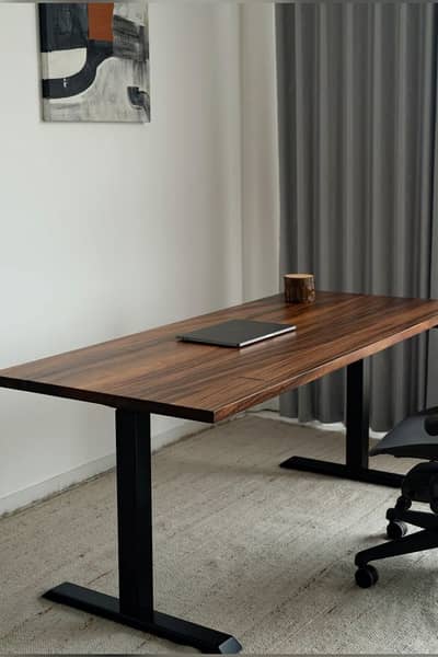 Modern Wooden Computer Desk with Black Metal Frame – Stylish Office &