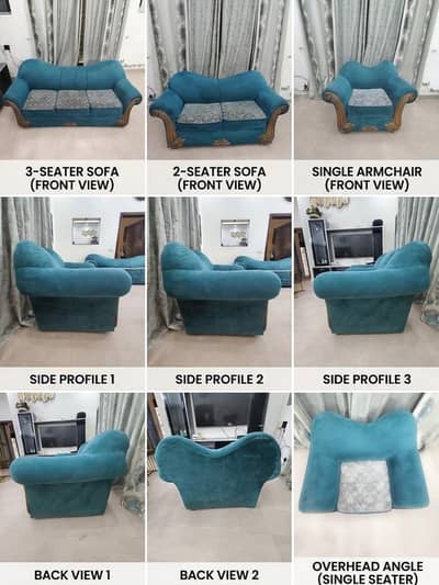 Elegant Teal 6-Seater Sofa Set – 3+2+1 | Excellent Condition