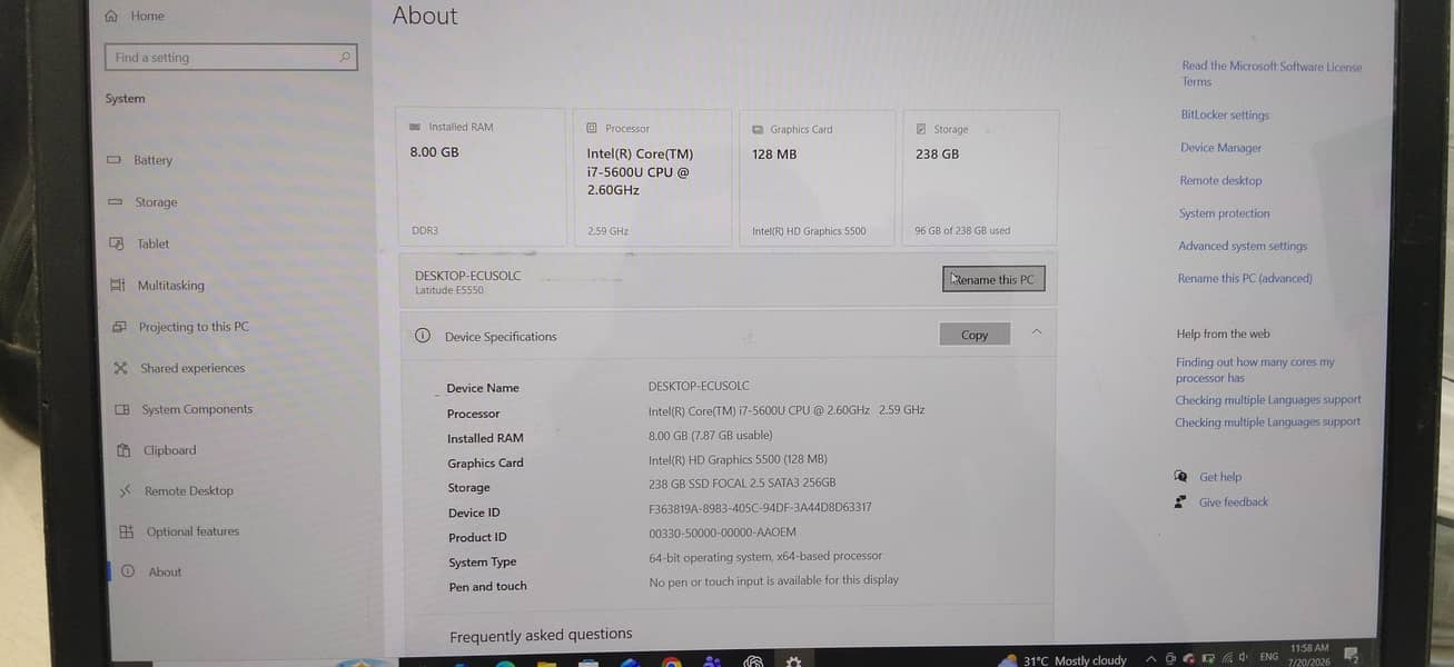 Dell latitude E5550 5