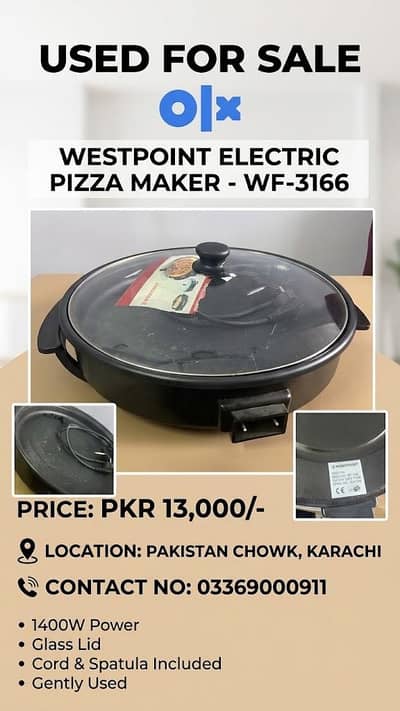 Westpoint Electric Pizza Maker with Glass Lid - large size