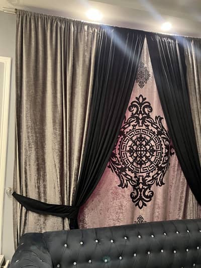 Elegant Black & silver Velvet Curtains