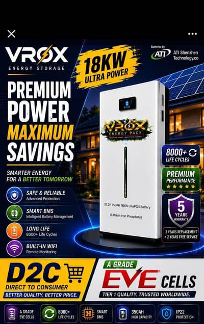 VROX VR18KW Ultra Energy Storage System. 18KW Power 350Ah LiFePO