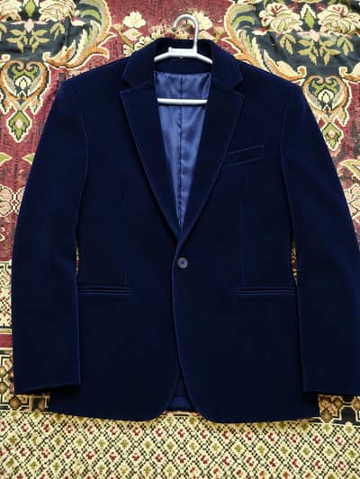 Royal blue velvet causal coat