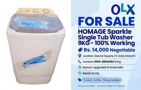 Homage single tub washing mashine 100 percent ok koi fault nahi