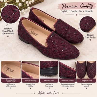 Premium Maroon Hand-Embroidered Peshawari Khussa for Men