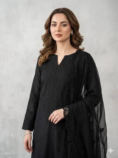 3 Pcs Women's Unstitched Chikankari Embroidered Suit