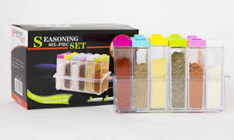 T  Seasoning Box Spices Case (6 Pcs/Set Spice Shaker Seasoning Box Jar Plastic Condiment Transparent Storage Container with Tray - Colorful)