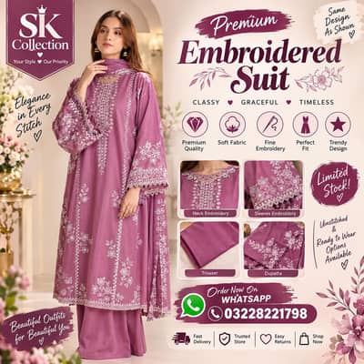 unstitched 3 piece embroidered suit,
