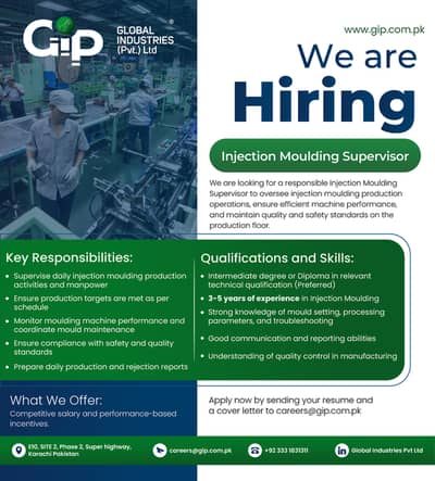 We are hiring - Injection Moulding Machine Supervisor