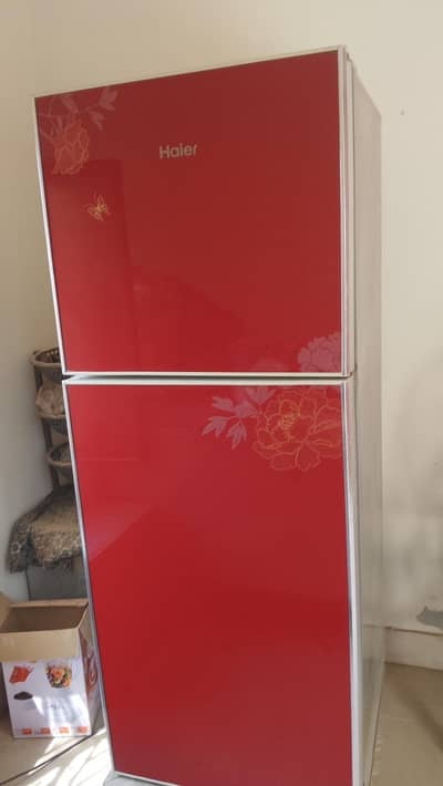 Haier Double Door Refrigerator – Red Glass Design – Good Condition