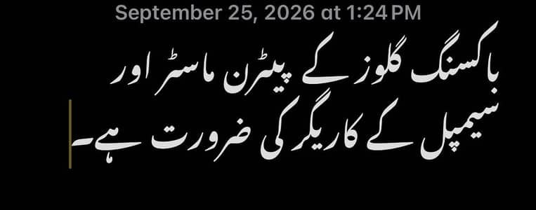 باکسنگ گلوز کے کاریگر اورپیٹرن ماسٹر کی ضرورت ہے