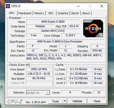 Ryzen 5 3600 + Gigabyte A320m Motherboard