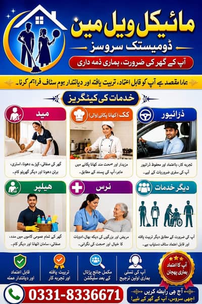 House Maids , Babysitter , Patient Care , Nurse , Driver, Maids, Cook