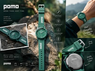 Green Quartz Watch for Men - Silicone Strap, Water Resistant
