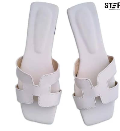 white H- Strap Woman's Rexine Slides Size 6 -11