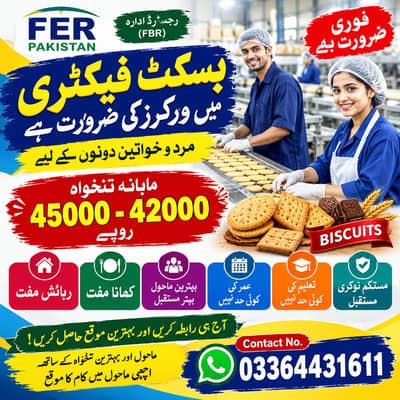 Biscuit Factory Staff Required | Male & Female | Jobs in Lahore