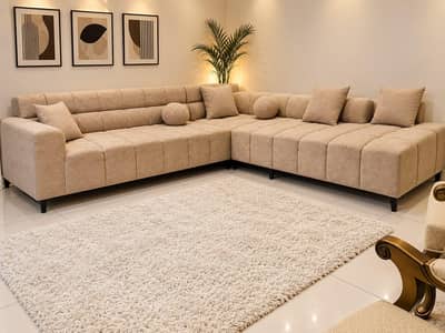 L Shape Bubble Sofa in Boucle Fabric - Solid Wood Frame