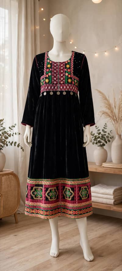 Black Velvet Frock -  Embroidered Traditional