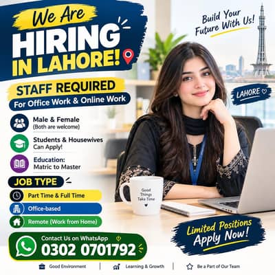 We are hirring for Lahore staff male/ female