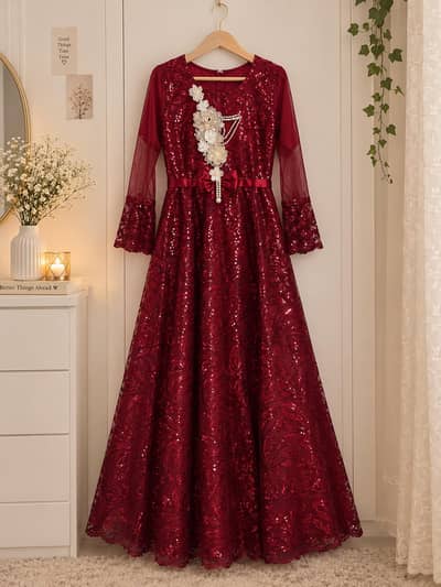 Long Frock Deep Mahroon (Maxi)