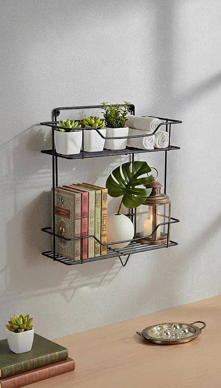 Silver & Black 2-Tier Stainless Steel Shampoo Rack – Wall-Mounted Bathroom Storage Shelf