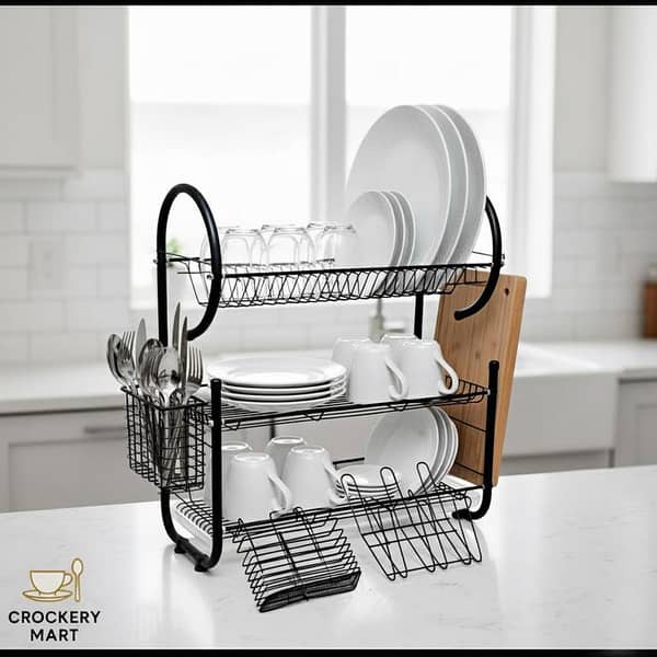 Matte Black 3-Tier Dish Rack for Kitchen – G-Shaped Stainless Steel Plate & Cutlery Dryer