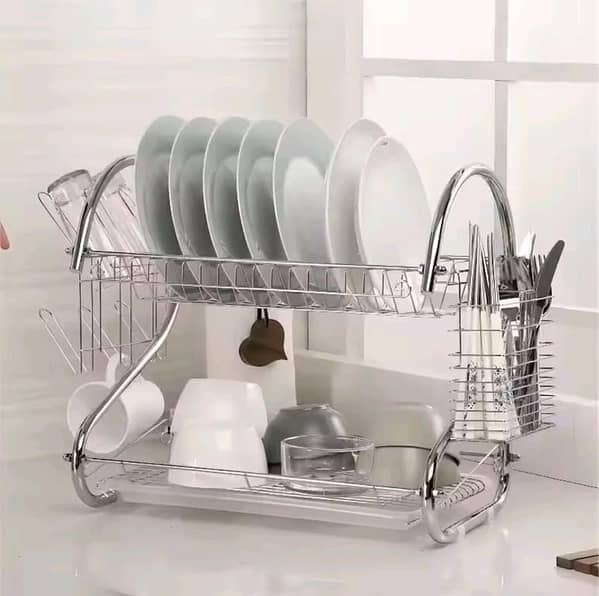 2-Tier Compact Dish Rack for Kitchen – Stainless Steel Drying Rack with Drain Tray