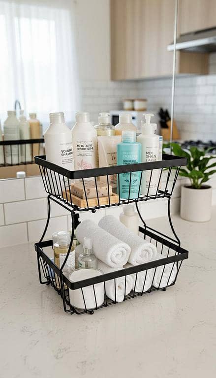 2-Tier Matte Black Stainless Steel Kitchen Organizer Basket — Detachable Fruit & Vegetable Storage Rack for Countertop and Pantry