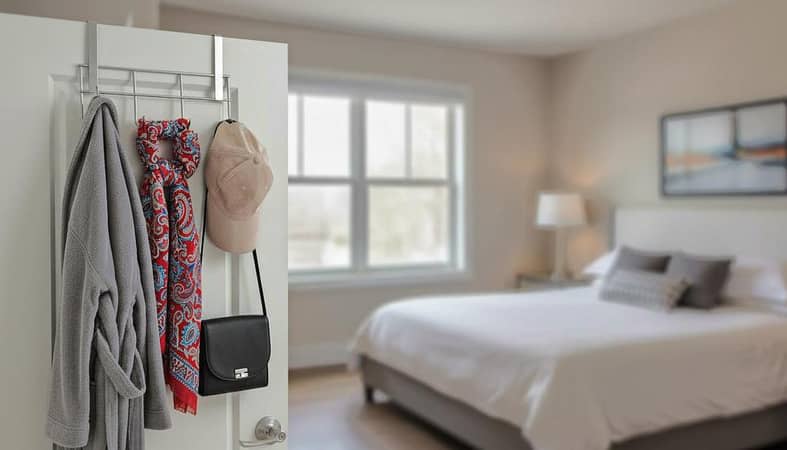 Metal 4-Hook Door Rack: Multi-Purpose Hanging Organizer for Clothes and Towels