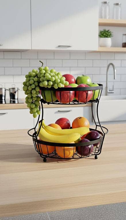 Modern 2-Tier Round Fruit & Vegetable Stand – Durable Steel Storage Rack