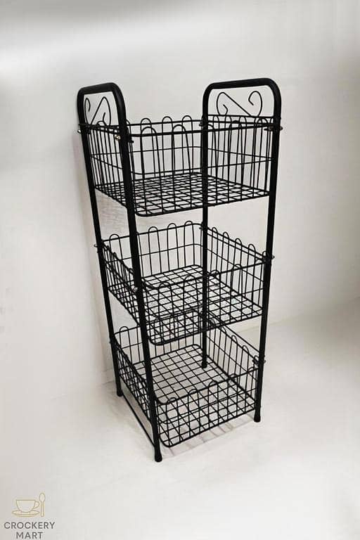 Modern 3-Tier Matte Black Organizer Rack: Sturdy Fruit & Vegetable Stand