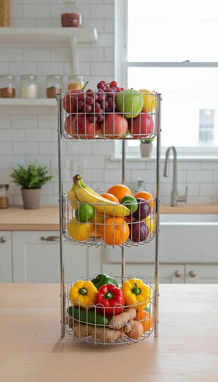 Heavy Weight Chrome Coated Iron Kitchen Organizer – Fruit Basket & Vegetable Counter Rack (2- or 3-Tier)