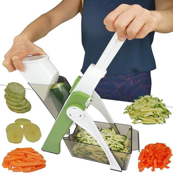 SAJEES] Once for All's Safest Mandoline Vegetable Slicer: 4 Cutting Modes & 40 Thicknesses to Slice, Dice, Chop, Julienne, Chip Veggies, Injury-Free Design,