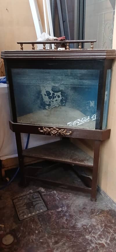 Fish Aquarium with Wooden Stand & Decoration – Complete Setup