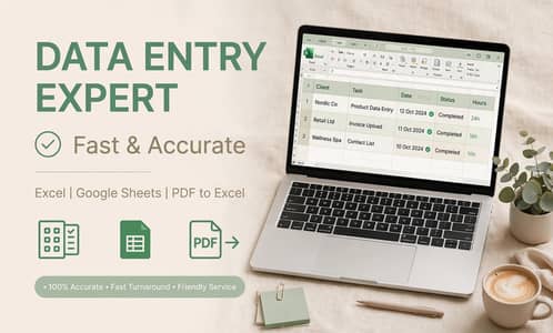 Data entry, Typing work, PDF to excel