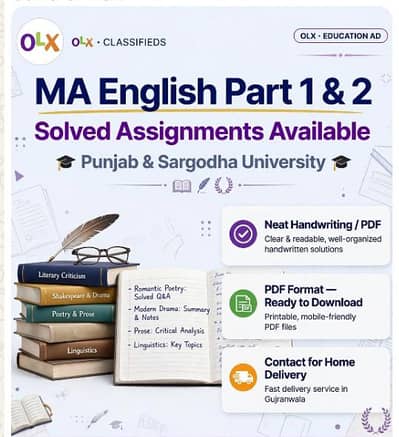M. a English part 1 and 2 solved assignments available