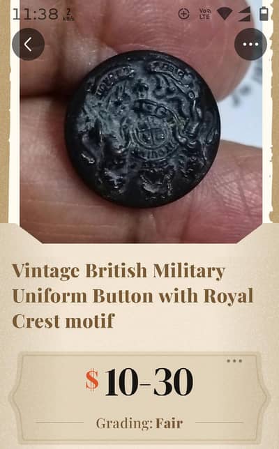 Vintage British Military Uniform Button with Royal Cest motif, 19th Ce