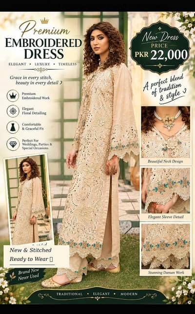 Premium Embroidered stitched dress ready to wear - 4piece price 22000/