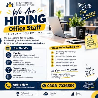 we are hiring male & female. staff