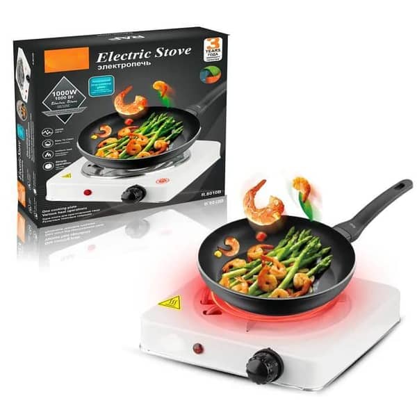 Electric Stove: 1000W Hot Plate with Quick 2-Min Heat, Easy to Clean, Auto Thermostat
