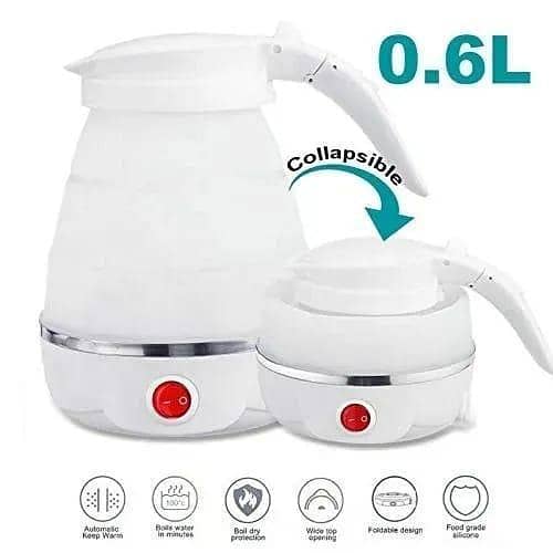 Fast Water Boiling 600 ml Portable Kettle Travel Kettle for Quick Boilings - Silicone Foldable Electric Kettle